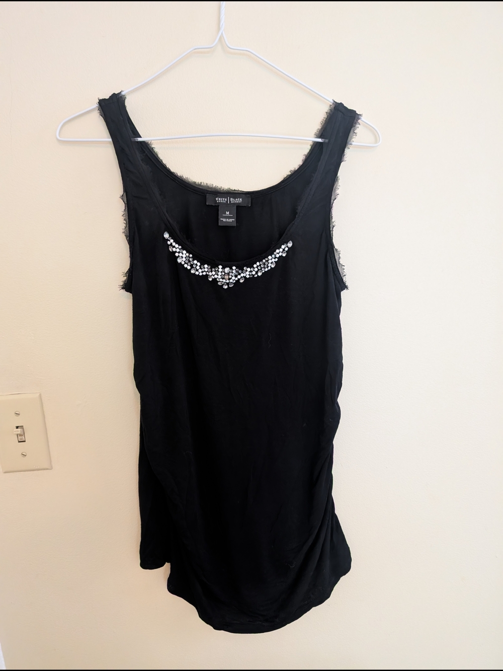 White House Black Market Black Scoop Neck Tank with Rhinestone Accent